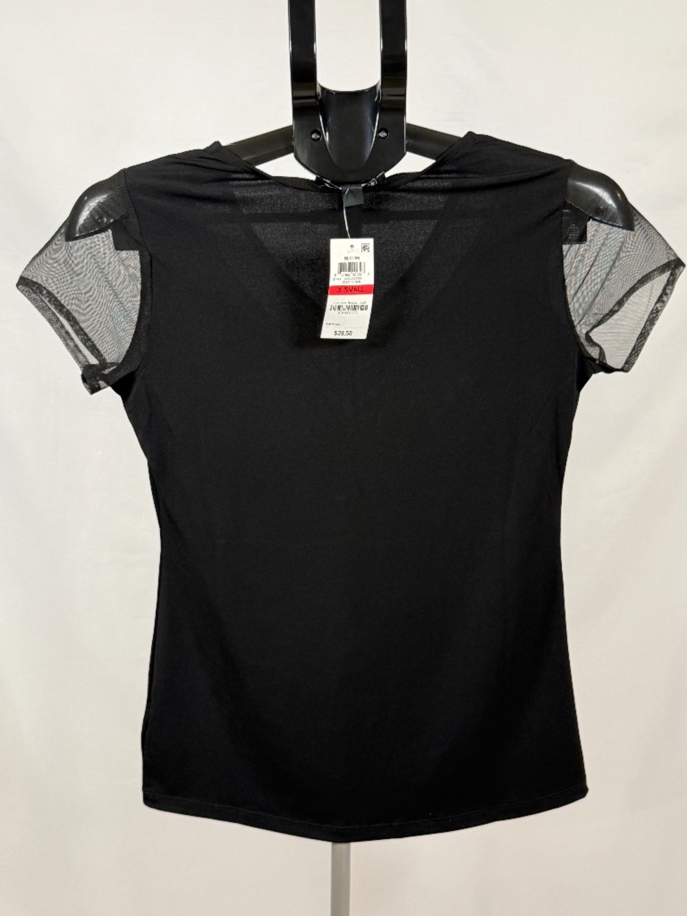 I.N.C. Black Mesh Sleeve Top XS V Neck Sheer Stretch NWT Chic Going Out